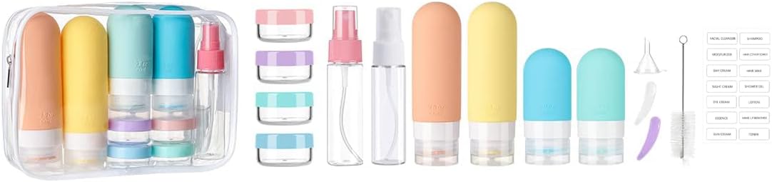 DEPOZA 16 Pack Travel Bottles Set - TSA Approved Leak Proof Silicone Squeezable Containers for Toiletries, Conditioner, Shampoo, Lotion & Body Wash Accessories (16 pcs/White Pack)