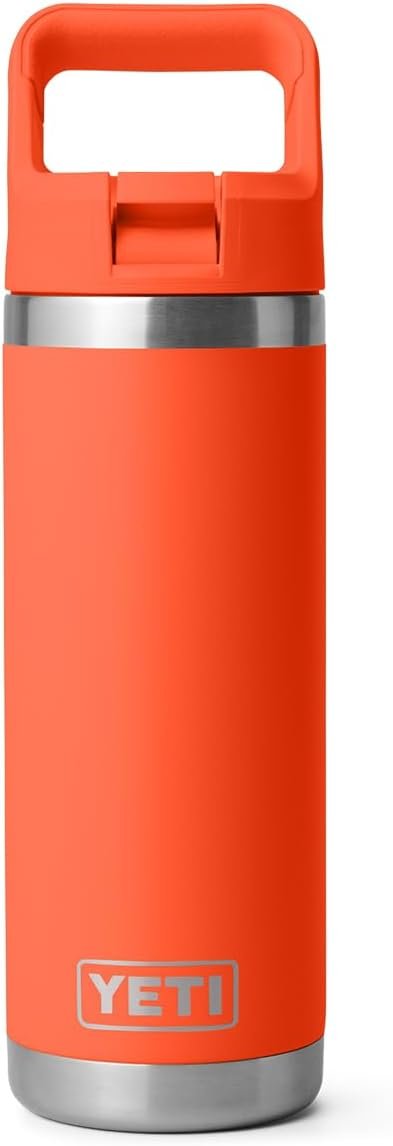 YETI Rambler 18 oz Bottle, Vacuum Insulated, Stainless Steel with Straw Cap, Papaya