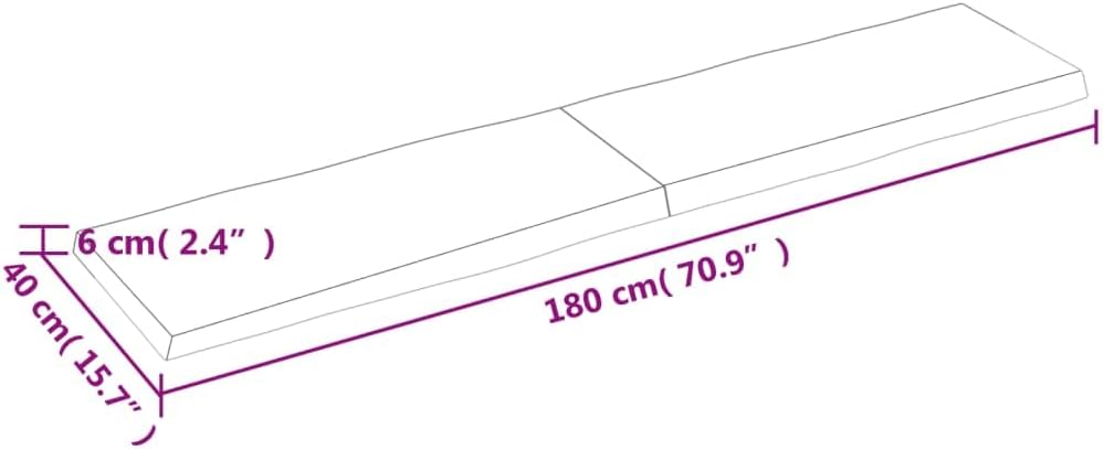 Light Brown Solid Wood Tabletop, 180 x 40 x (2-6) cm, Live Edge, Versatile Kitchen Dining Table, Replacement Desktop, Durable Countertop, Modern Design
