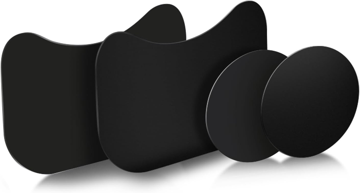 Metal Plate for Phone Magnet, Universal Steel Plate with 3M Adhesive Backing for Car Magnetic Mount Cell Phone Holder, Replacement Mounting Disc Stick On Case Back 4 Pack Black Rectangle & Round