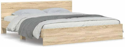 Sonoma Oak King Size Bed Frame Without Mattress 183x203 cm - Durable Engineered Wood Platform with Headboard and Sturdy Plywood Slats, Modern Low Profile, Ideal for Bedroom Furniture