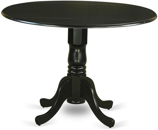East West Furniture DLT-BLK-TP Dublin Modern Kitchen Table - a Round Dining Table Top with Dropleaf & Pedestal Base, 42x42 Inch, Black