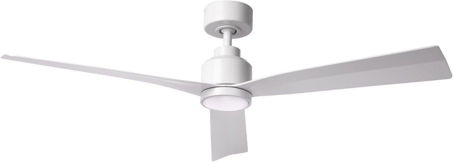 WAC Smart Fans Clean Indoor and Outdoor 3-Blade Smart Home Ceiling Fan 52in Matte White with 3000K LED Light Kit and Remote Control works with Alexa and iOS or Android App