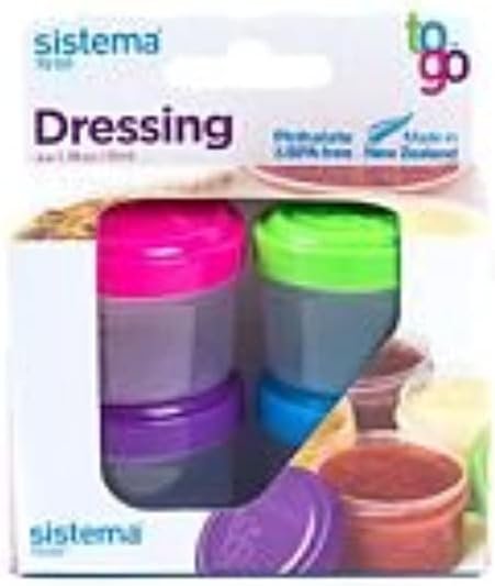 Sistema To Go Containers | Salad Dressing Food Storage Containers with Lids | 35 ml | BPA-Free | Blue, Green, Pink & Purple Lids | 4 Count
