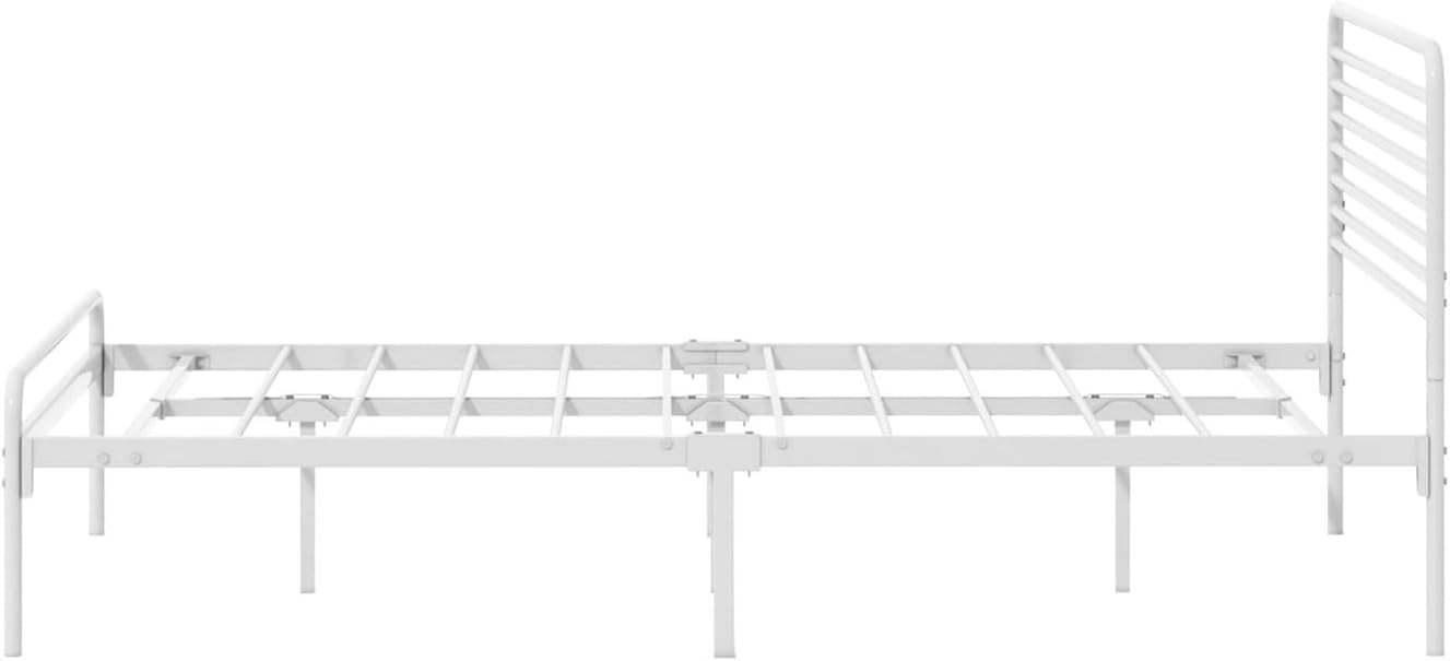 Oikiture Bed Frame Double Metal Bed Base with Headboard White