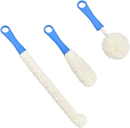 FOMIYES 3 Pcs Glassware Cleaning Tools for Wine Glasses Decanters Blue Bendable Brushes for Hard to Reach Stains Durable Kitchen Home Cleaning Essentials