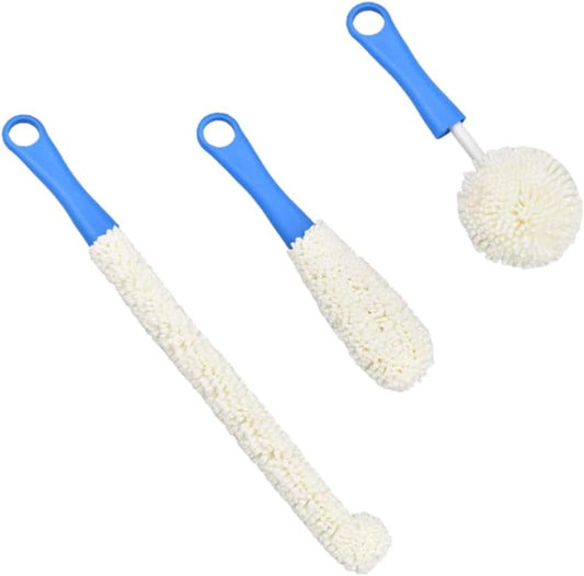 FOMIYES 3 Pcs Glassware Cleaning Tools for Wine Glasses Decanters Blue Bendable Brushes for Hard to Reach Stains Durable Kitchen Home Cleaning Essentials