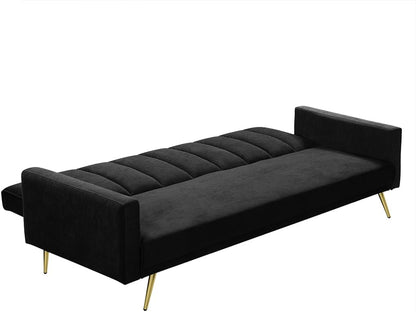 LEVEDE 3 Seater Sofa Bed Convertible, Velvet Loveseat Sofa Couch, Recliner Sofa Lounge with 3 Adjustable Backrest Positions, Spare Bed for Guest, Load Up to 220kg (197cm, Black)