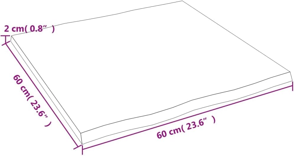 60 x 60 cm Solid Oak Tabletop, Natural Finish, Live Edge Design - Perfect Replacement for Coffee Table, Dining Table, Gold Desk Surface