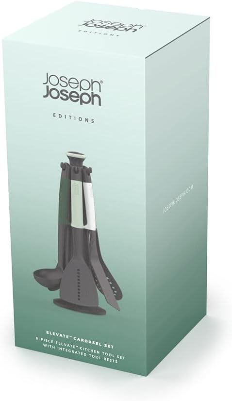Joseph Joseph Elevate - Kitchen tools & gadgets Carousel 6-Piece Utensil Set with rotating stand, Ergonomic silicone handles, non stick head- Sage Green