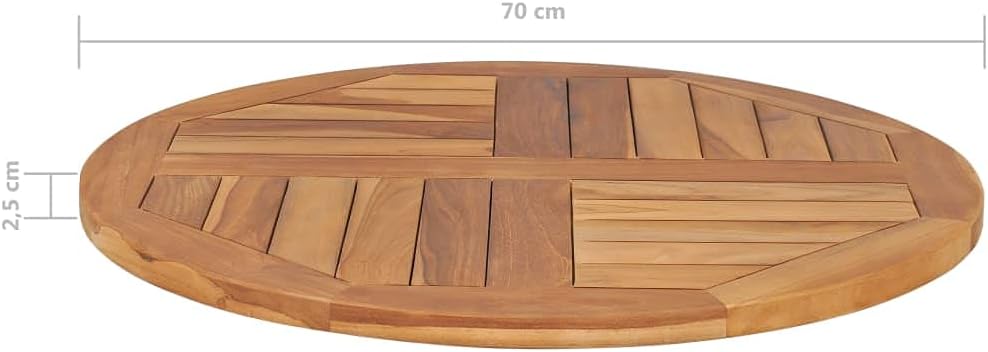vidaXL Solid Teak Wood Table Top Home Furniture Replacement Cake Board Dining Room Kitchen Dinner Garden Coffee Side Tabletop Round 2.5cm 70cm