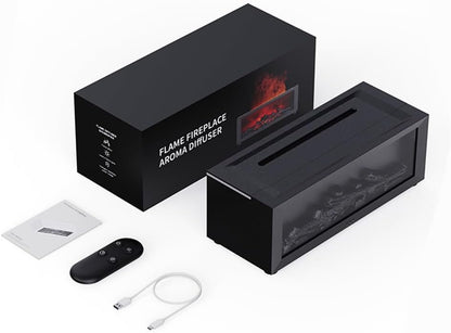Fireplace Diffuser, Flame Fireplace Essential Oil Diffuser, 150ML Ultrasonic Cool Mist Humidifier with Remote Control and 7 Colors Light, 3D Fireplace-Style Humidifier for Home, Room (Black)