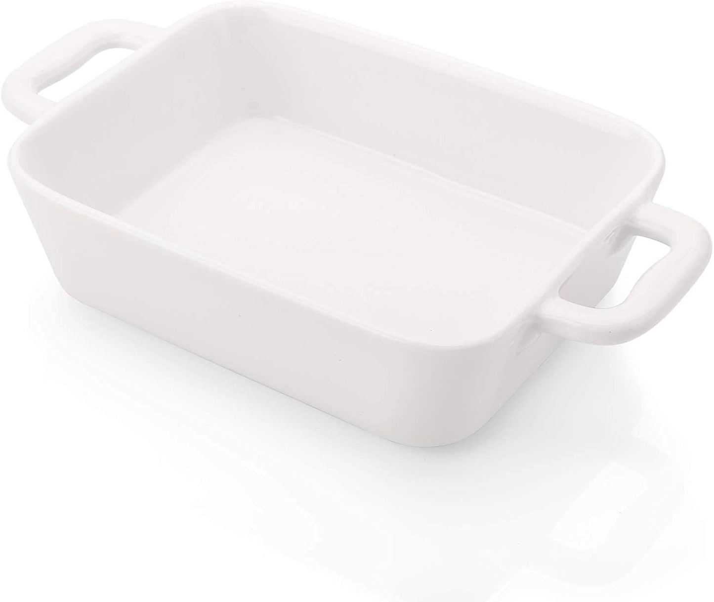 Foraineam 6 Pieces Bakeware Set, White Porcelain Souffle Dishes Creme Brulee Ramekins, 6-1/4 x 4-3/4 inch Rectangular Baking Pans with Double Handles
