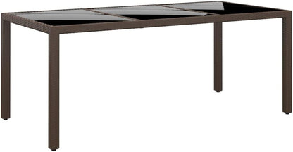 vidaXL Rectangular Brown Garden Table - 190x90x75 cm Outdoor Furniture with Poly Rattan and Tempered Glass Tabletop - Lightweight and Sturdy with Assembly Required