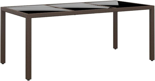 vidaXL Rectangular Brown Garden Table - 190x90x75 cm Outdoor Furniture with Poly Rattan and Tempered Glass Tabletop - Lightweight and Sturdy with Assembly Required