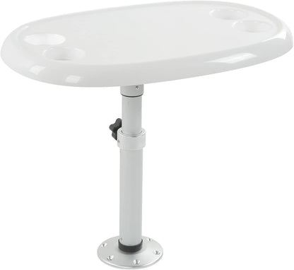 Removable Rectangular Marine RV Table, 680x410mm Oval Table Top Boat Dining Table with 4 Cup Holders Removable Office Desk Rectangle White Humanized for Camper RV Yacht