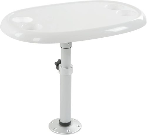 Removable Rectangular Marine RV Table, 680x410mm Oval Table Top Boat Dining Table with 4 Cup Holders Removable Office Desk Rectangle White Humanized for Camper RV Yacht