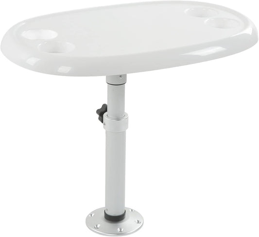 Removable Rectangular Marine RV Table, 680x410mm Oval Table Top Boat Dining Table with 4 Cup Holders Removable Office Desk Rectangle White Humanized for Camper RV Yacht