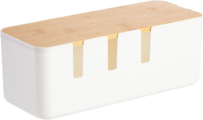 Cable Box Organizer | Wire Management Box,with Wooden Cover Cord Case for USB Hub System Power Strip Living Room Workstation Home TV Computer