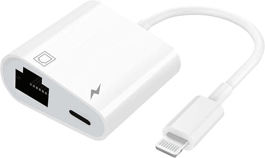 PAINICA Lightning to Ethernet Adapter, 2 in 1 RJ45 Ethernet LAN Network Adapter for iPhone/iPad/iPod, Supports 100Mbps Ethernet Network with Charge Port, Plug and Play, Compatible with All iOS