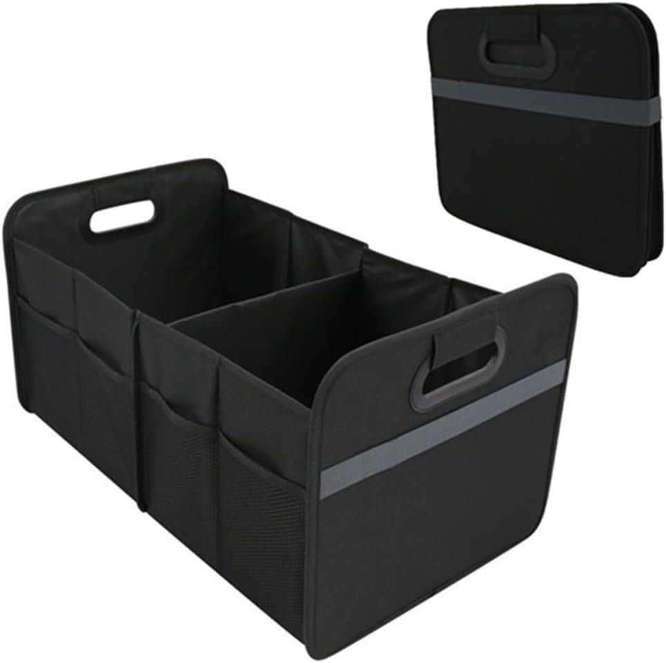 Car Trunk Organizer, Granmagazz 2 Compartments Collapsible Trunk Storage, Foldable Car Trunk Organizer Cargo Storage, Anti-slip Design, Suitable for SUV, Truck, Minivan, Standard Size, Black