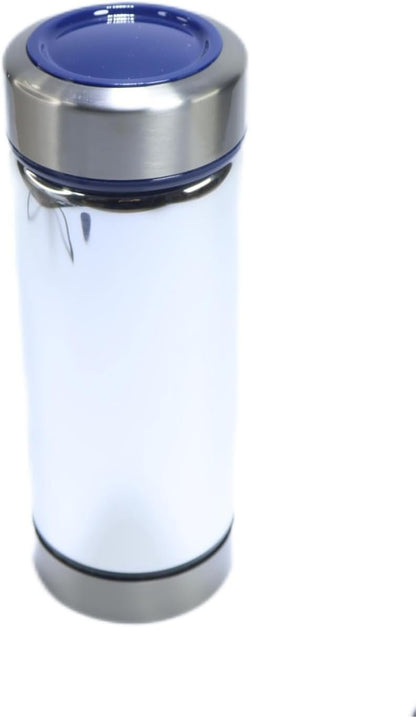 16.9oz/480ml Vacuum Insulated Glass Bottle, Drinking Cup，glass lined thermos， Borosilicate glass body,Glass liner inside(Blue Lid)