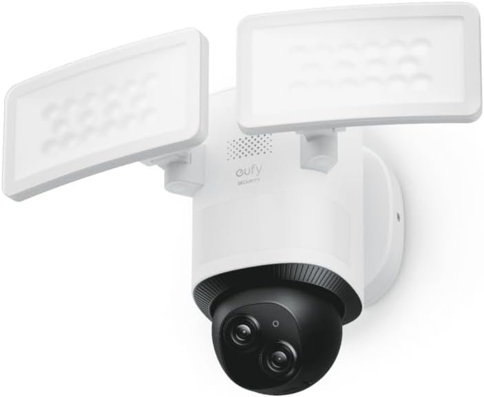 eufy Security Floodlight Camera E340 Wired, Security Camera Outdoor, 360Â° Pan & Tilt, 24/7 Recording, 2.4G/5G Wi-Fi, 2000 LM, Motion Detection, Built-In Siren, Dual Cam, HB3 Compatible, No Monthly Fee