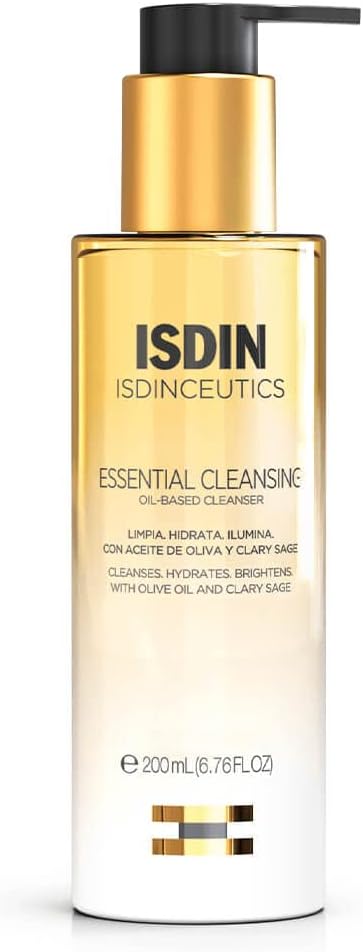 Isdin ceutics Essential Cleansing 200 ml, Delicate and Light Face Cleansing Oil with Texture from Oil to Milk, 85% Ingredients of Natural Origin