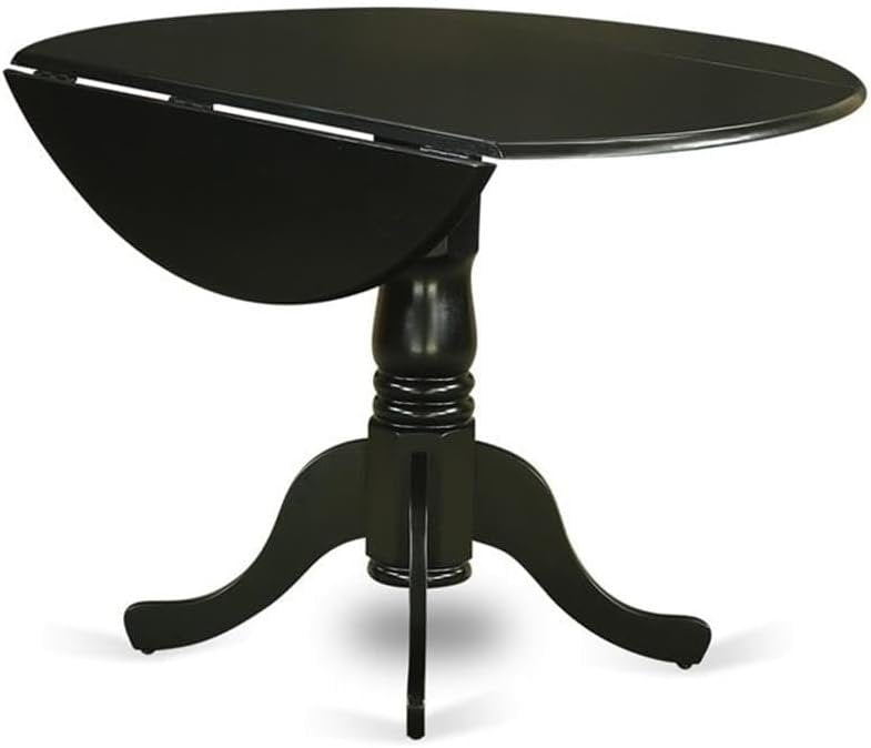 East West Furniture DLT-BLK-TP Dublin Modern Kitchen Table - a Round Dining Table Top with Dropleaf & Pedestal Base, 42x42 Inch, Black