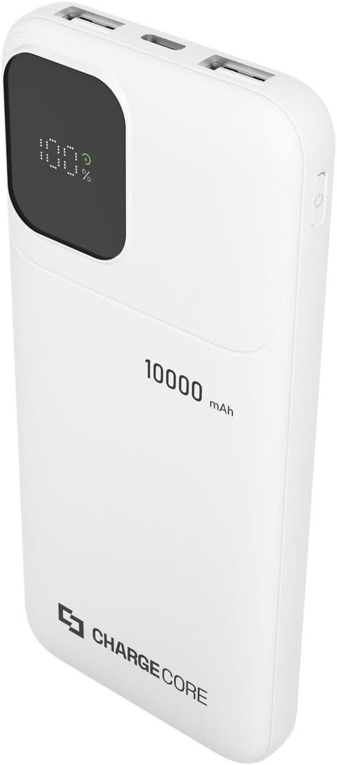 Laser ChargeCore 10000mAh Power Bank, PD 20W Fast Charging, LiFePO4 Battery, LED Display, USB C and USB A, 3-in-1 Charging Cable Included for iPhone, Android, iPad, Switch, Earbuds (White)