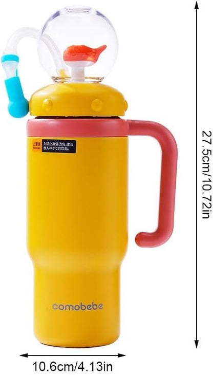 Fountain Tumbler Whale Fountain Tumbler with Handle Topper Squirts Water Bottle 24oz Stainless Steel, Two Lids, Spill-Proof,Silicone Straw,Dishwasher Safe,Portable Water Bottle for Kids, Teens,Adults