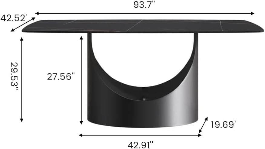 POVISON 94'' Modern Rectangular Dining Table for 8–10 – Black Sintered Stone Tabletop w/Dark Grey Carbon Steel Pedestal, Luxury Kitchen & Dining Room Table, Elegant Large-Capacity Design