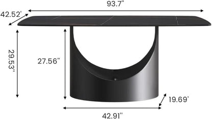 POVISON 94'' Modern Rectangular Dining Table for 8–10 – Black Sintered Stone Tabletop w/Dark Grey Carbon Steel Pedestal, Luxury Kitchen & Dining Room Table, Elegant Large-Capacity Design