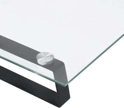 Monitor Stand Black 60x20x8 cm Tempered Glass and Metal | Ergonomic Design with Additional Storage | Durable Clear Glass and Metal Construction | Supports 20 kg | Modern Minimalist Aesthetic