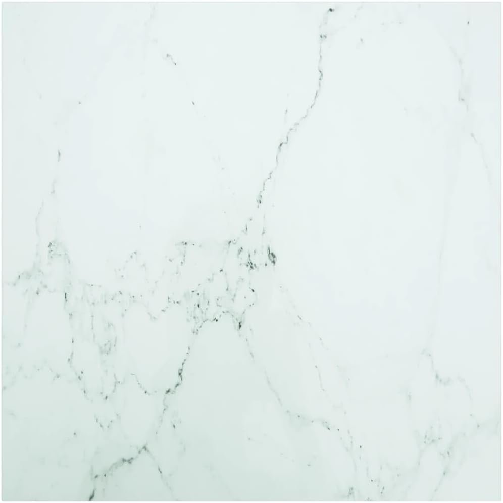 vidaXL Tempered Glass Table Top with Marble Design - 80x80 cm Square, 6mm Thickness - White - Modern Living Room and Dining Room Accent Furniture