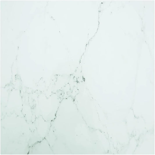 vidaXL Tempered Glass Table Top with Marble Design - 80x80 cm Square, 6mm Thickness - White - Modern Living Room and Dining Room Accent Furniture