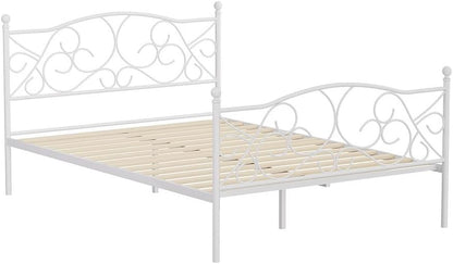 Artiss Double Metal Bed Frame with Headboard(Base Only), Metal Platform Bed with Easy Assembly, 300kg Capacity Heavy-Duty Metal Slats with Under Bed Storage for Master Bedroom/Guest Room, White