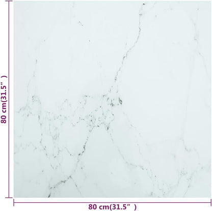 vidaXL Tempered Glass Table Top with Marble Design - 80x80 cm Square, 6mm Thickness - White - Modern Living Room and Dining Room Accent Furniture