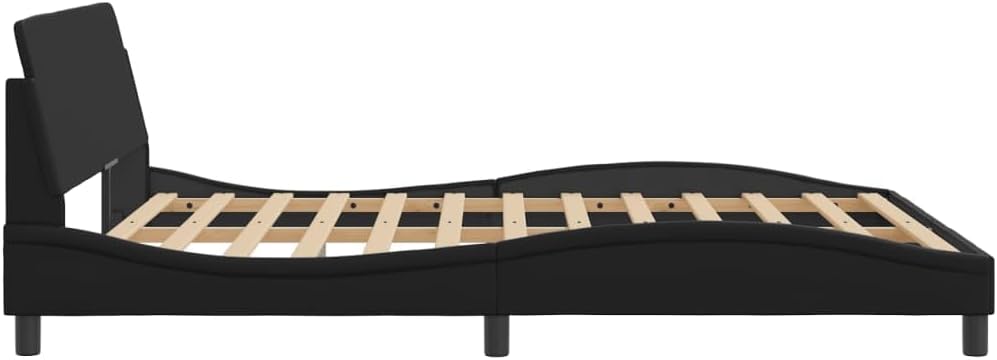 vidaXL Elegant Black Faux Leather Bed Frame with Headboard, Sturdy Legs & Plywood Slats, Luxurious & Durable Bedroom Furniture, 152x203 cm