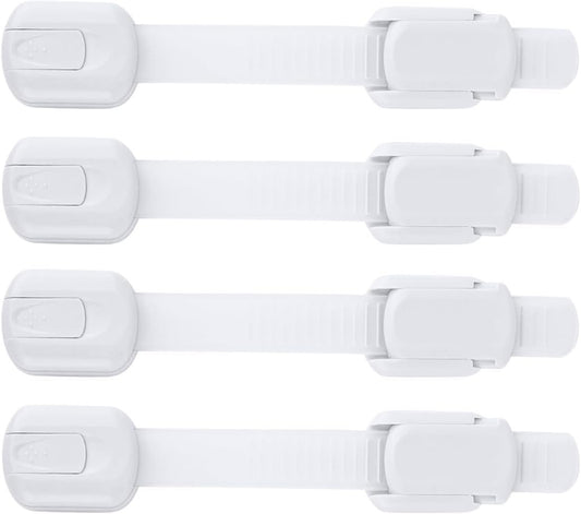 Child Safety Strap Locks (4 Pack) for Fridge, Cabinets, Drawers, Dishwasher, Toilet, 3M Adhesive No Drilling - by Jool Baby