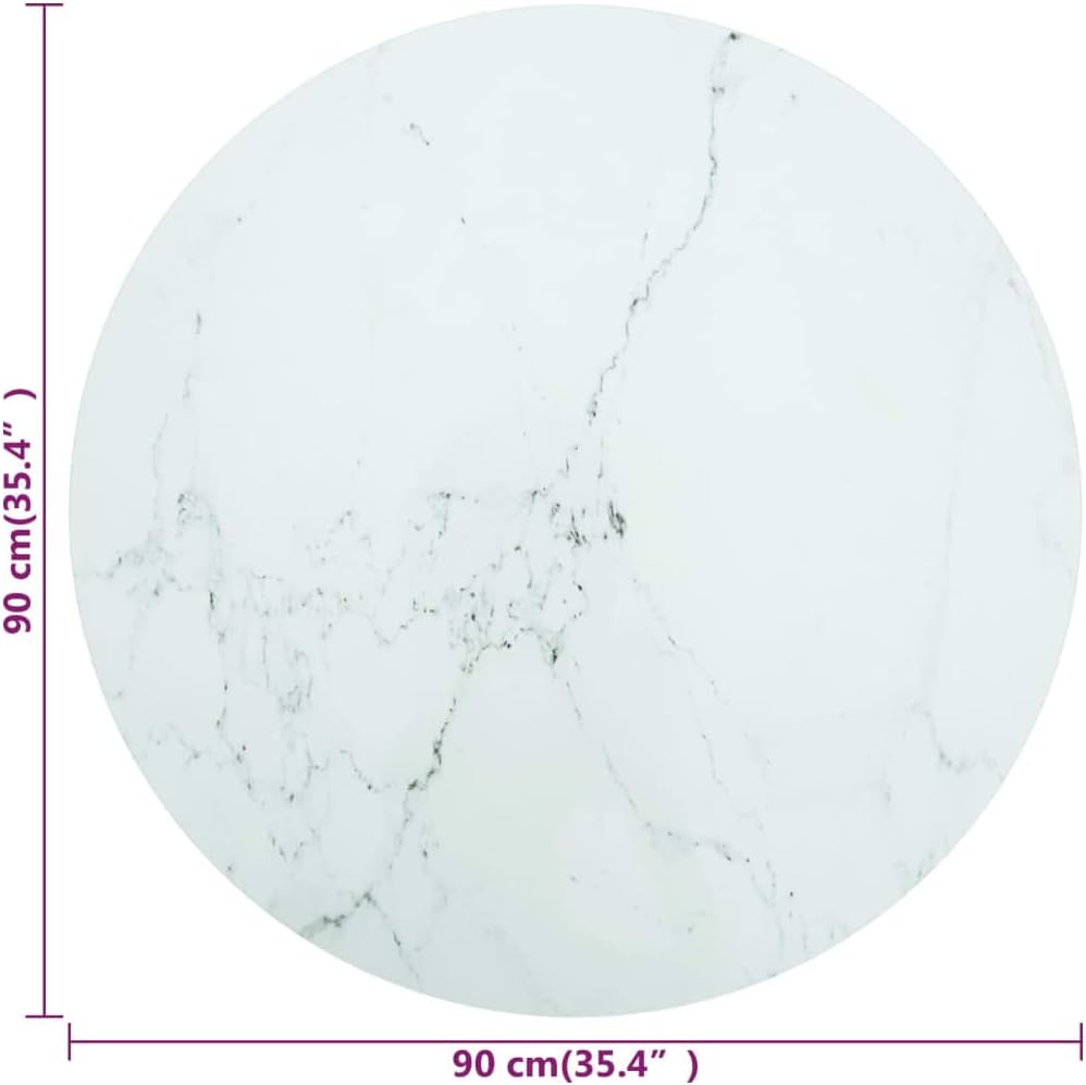 White Marble Design Tempered Glass Tabletop Ø90 x 1 cm – Durable and Safe for Dining Tables, Center Tables, Garden Tables, and Desks – Stylish and Elegant Home Decor.