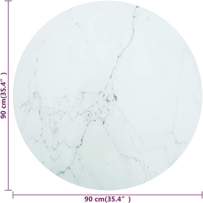 White Marble Design Tempered Glass Tabletop Ø90 x 1 cm – Durable and Safe for Dining Tables, Center Tables, Garden Tables, and Desks – Stylish and Elegant Home Decor.
