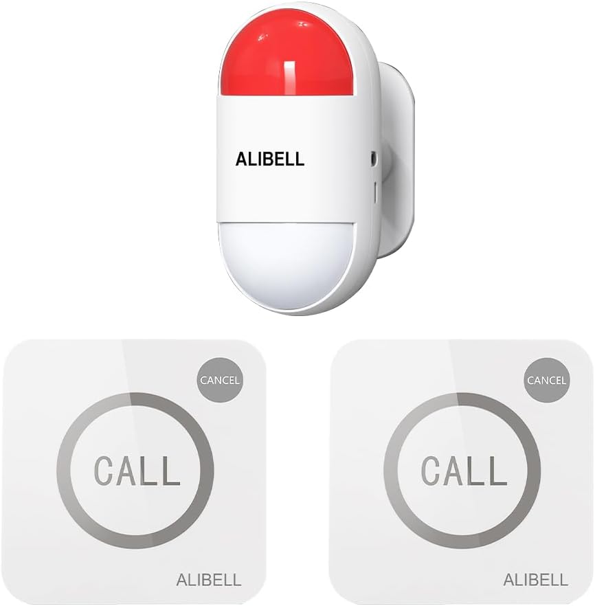 ALIBELL Personal Alarm 120dB Siren, Emergency Alarm System for Home/Shop/Factory, 2 Emergency Buttons + 1 Siren (Battery Operated and Plug-in Mains Powered)