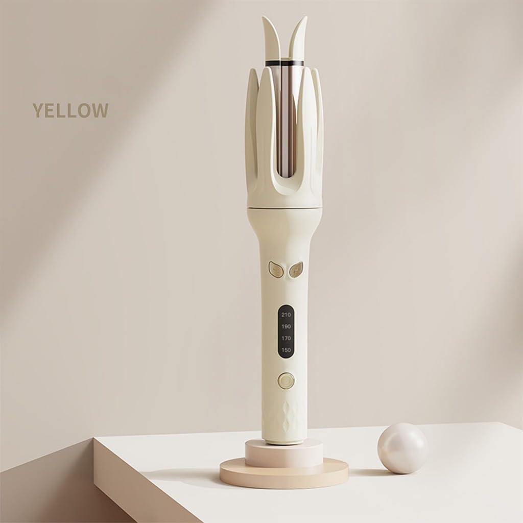 Automatic Curling Iron-Hair Curler Automatic Rotating Wand-Four Speed Temperature Adjustment,-Diameter 28mm- Comes with 1 Small Comb and 2 Hair Clips, Yellow