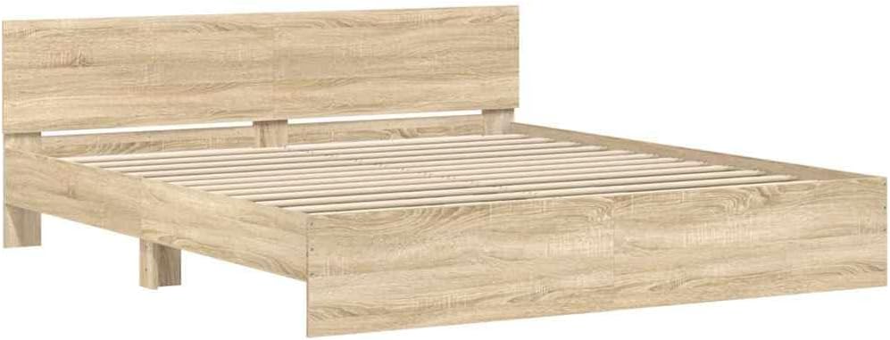 Sonoma Oak King Size Bed Frame Without Mattress 183x203 cm - Durable Engineered Wood Platform with Headboard and Sturdy Plywood Slats, Modern Low Profile, Ideal for Bedroom Furniture