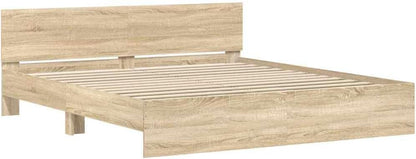 Sonoma Oak King Size Bed Frame Without Mattress 183x203 cm - Durable Engineered Wood Platform with Headboard and Sturdy Plywood Slats, Modern Low Profile, Ideal for Bedroom Furniture