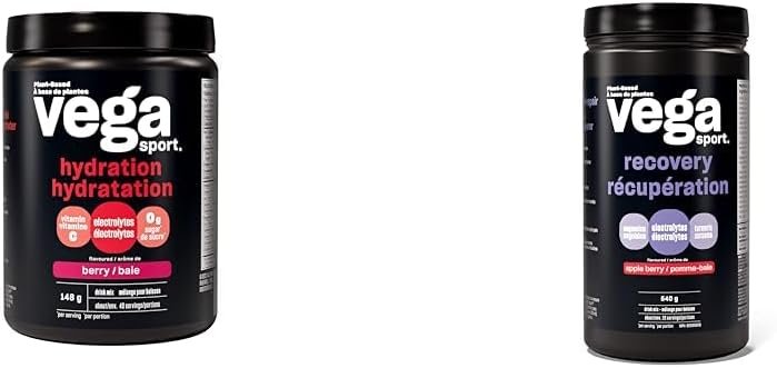 Vega Sport Hydration Electrolyte Powder Berry (40 Servings) Vegan Hydrator & Sport Post-Workout Recovery Accelerator, Apple Berry (20 Servings) Vegan, Non Dairy, Gluten Free, BCAAs, 540g