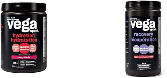 Vega Sport Hydration Electrolyte Powder Berry (40 Servings) Vegan Hydrator & Sport Post-Workout Recovery Accelerator, Apple Berry (20 Servings) Vegan, Non Dairy, Gluten Free, BCAAs, 540g