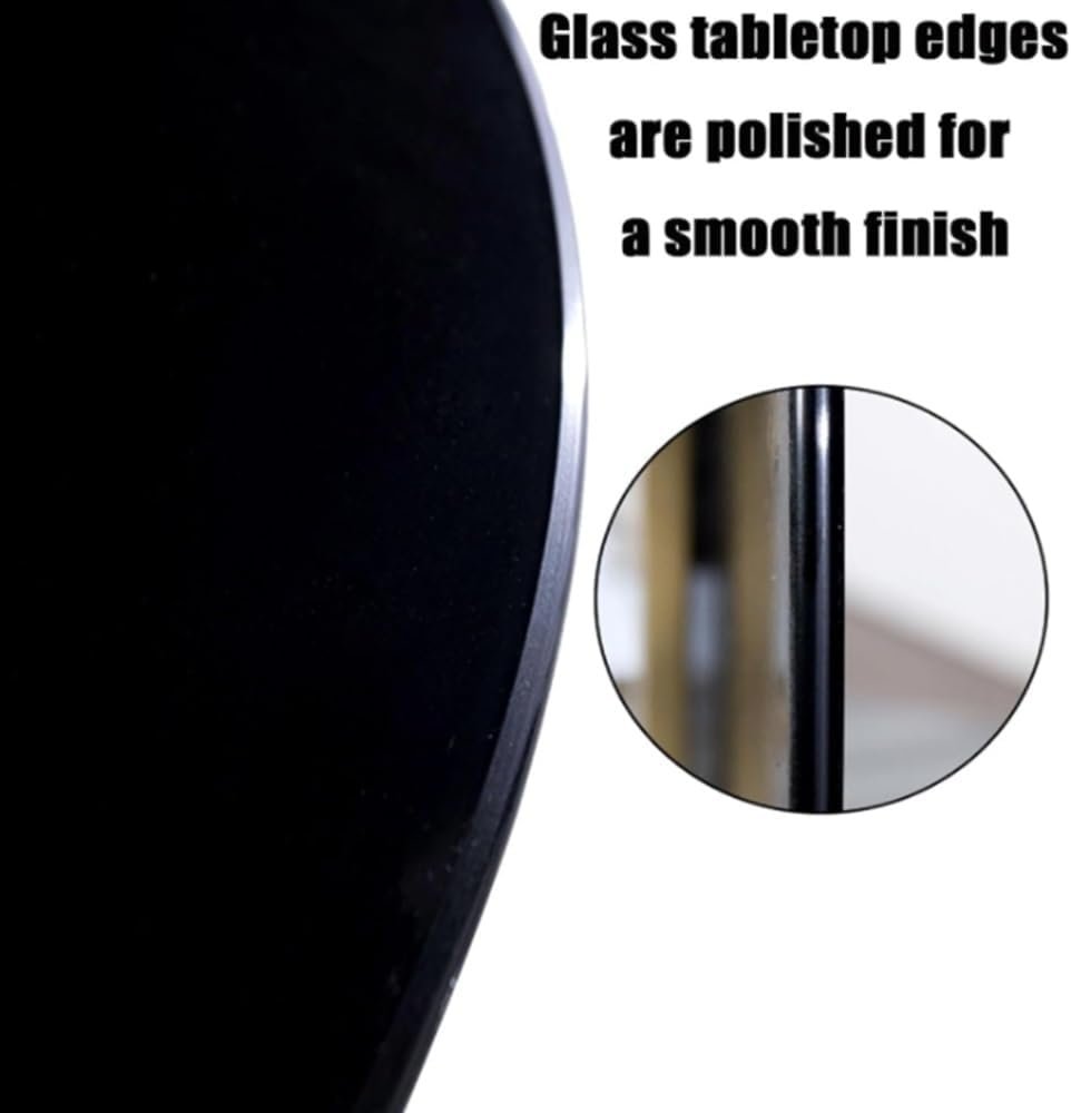 NILZA Round Glass Table Top Tempered Glass Tabletop 1/4" Thick Dining Table Glass Top, Black Polished Edge 15in 20in 24in 32in (Size : 450mm(18In))