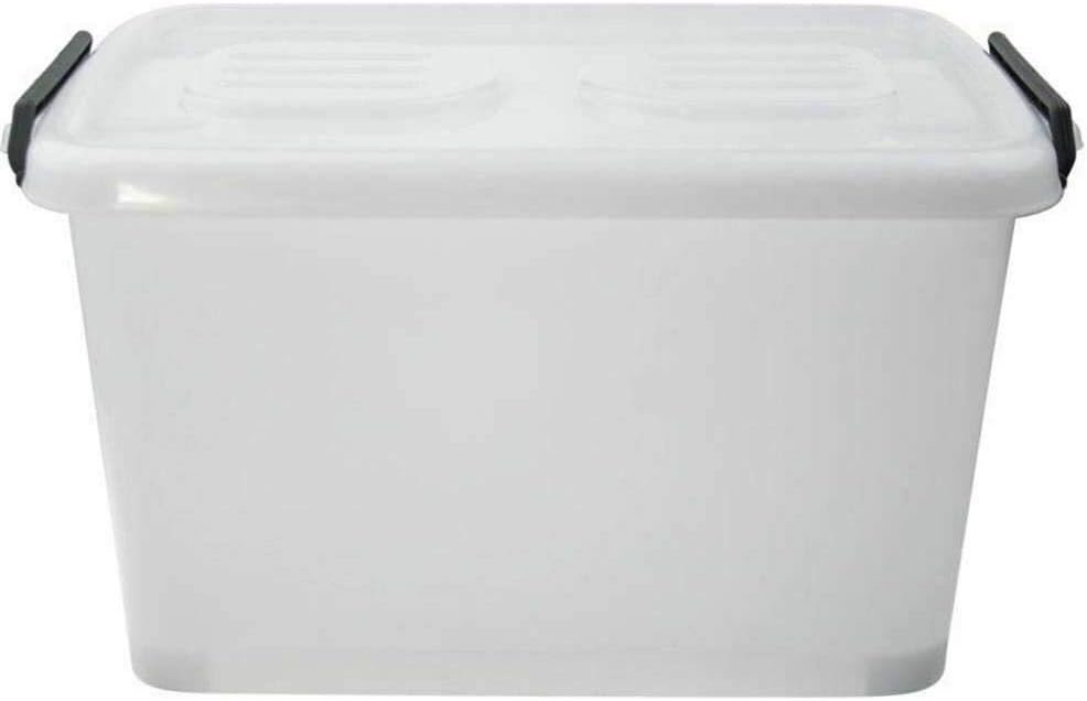 5 x HEAVY DUTY UTILITY STORAGE BINS 55L Stackable Plastic Storage Tub Container Clear Large Storage Box Tote Bin Boxes Bins With Durable Clip on Lid